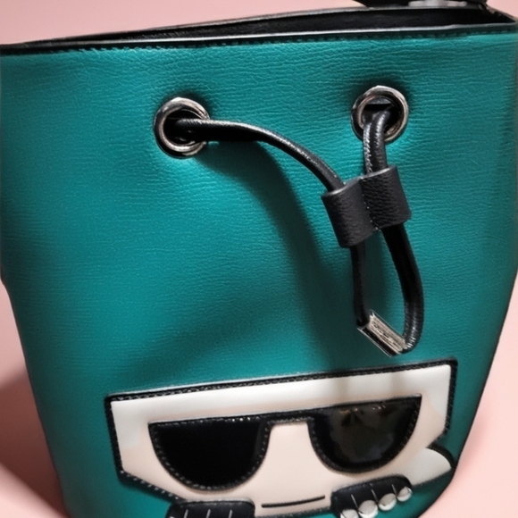 Karl Lagerfeld Cartoon Eyes Bucket Bag in TEAL - Picture 4 of 5
